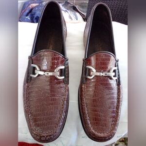 Donald J. Pliner Crocodile Embossed Brown Loafers